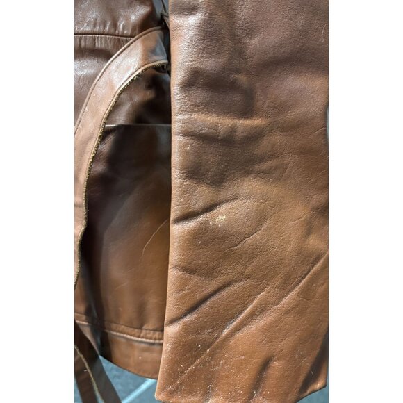 Vintage 1960s Brown Leather Belted Penny Lane Jacket With Faux Fur Collar - Picture 9 of 13